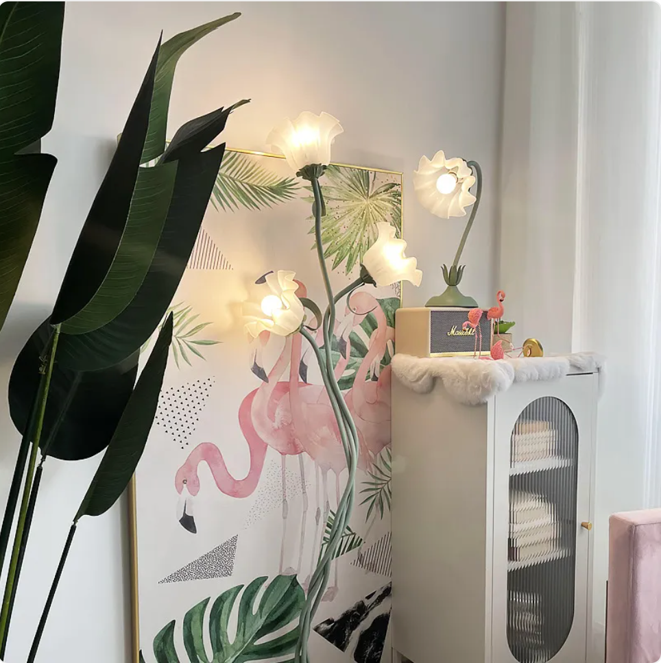 Cream Floral Floor Lamp