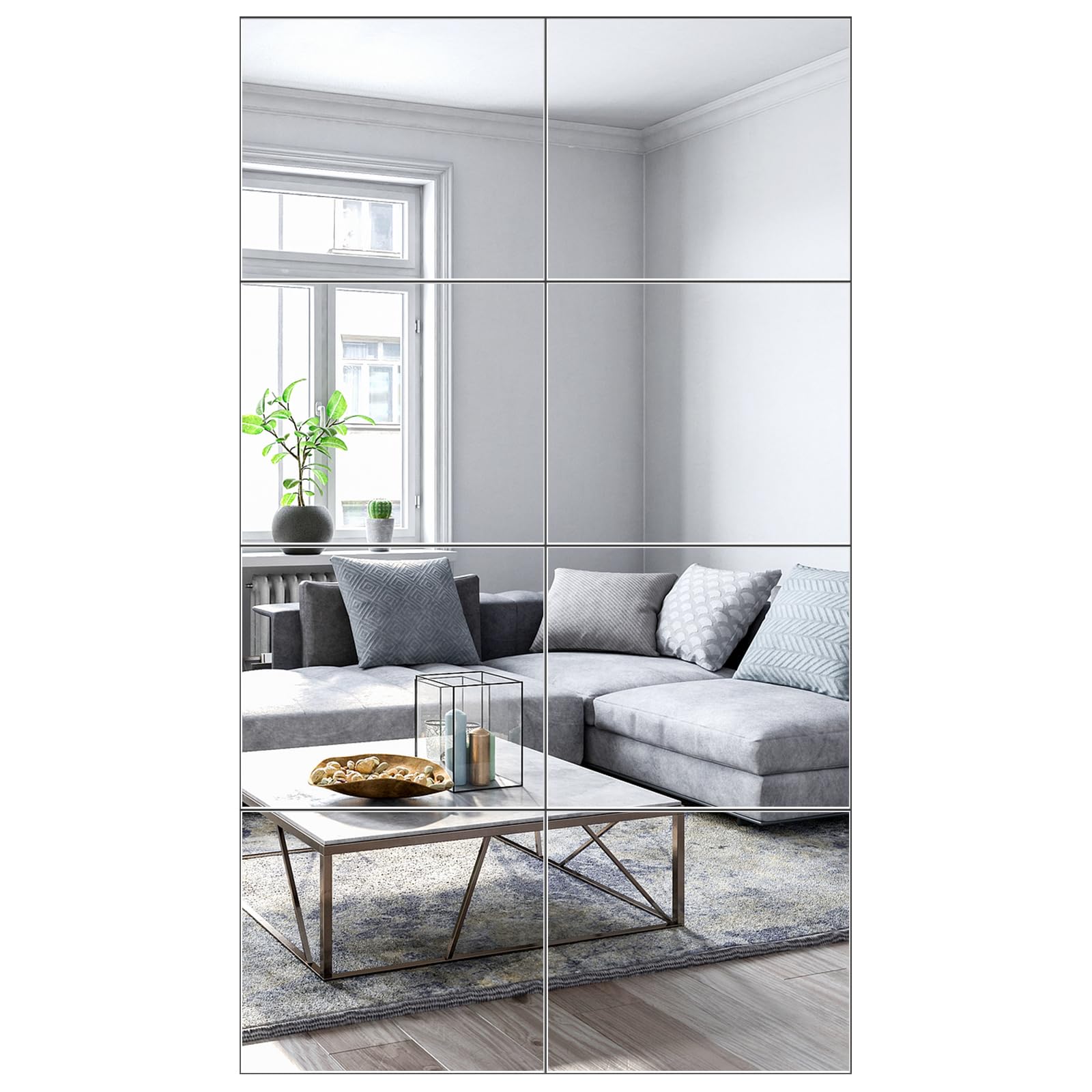 Shatterproof Wall Mirror Tiles Full Length 14x12 Inch x8PCS