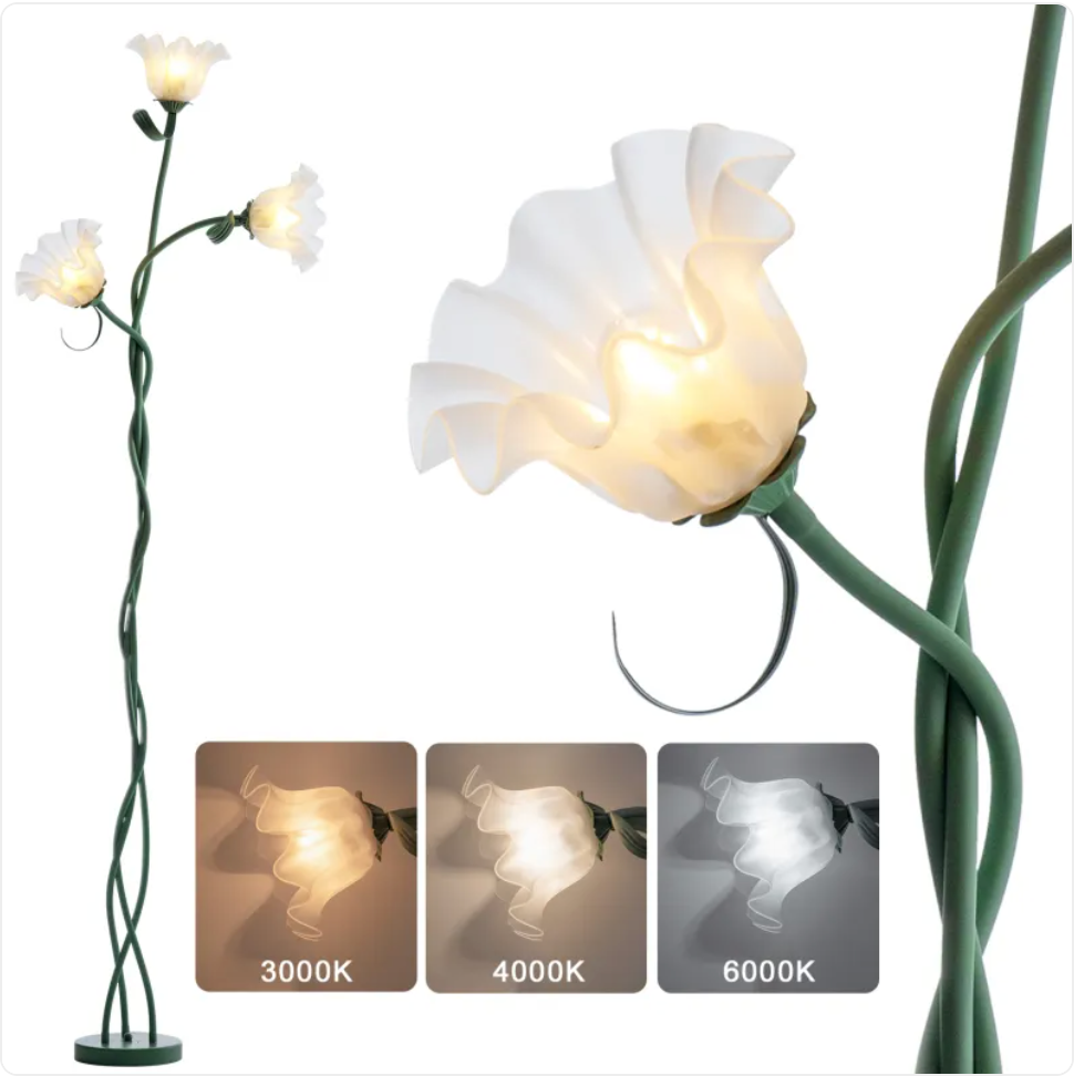 Cream Floral Floor Lamp