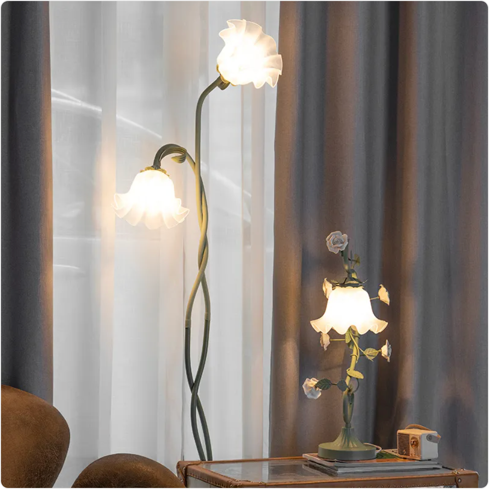 Cream Floral Floor Lamp