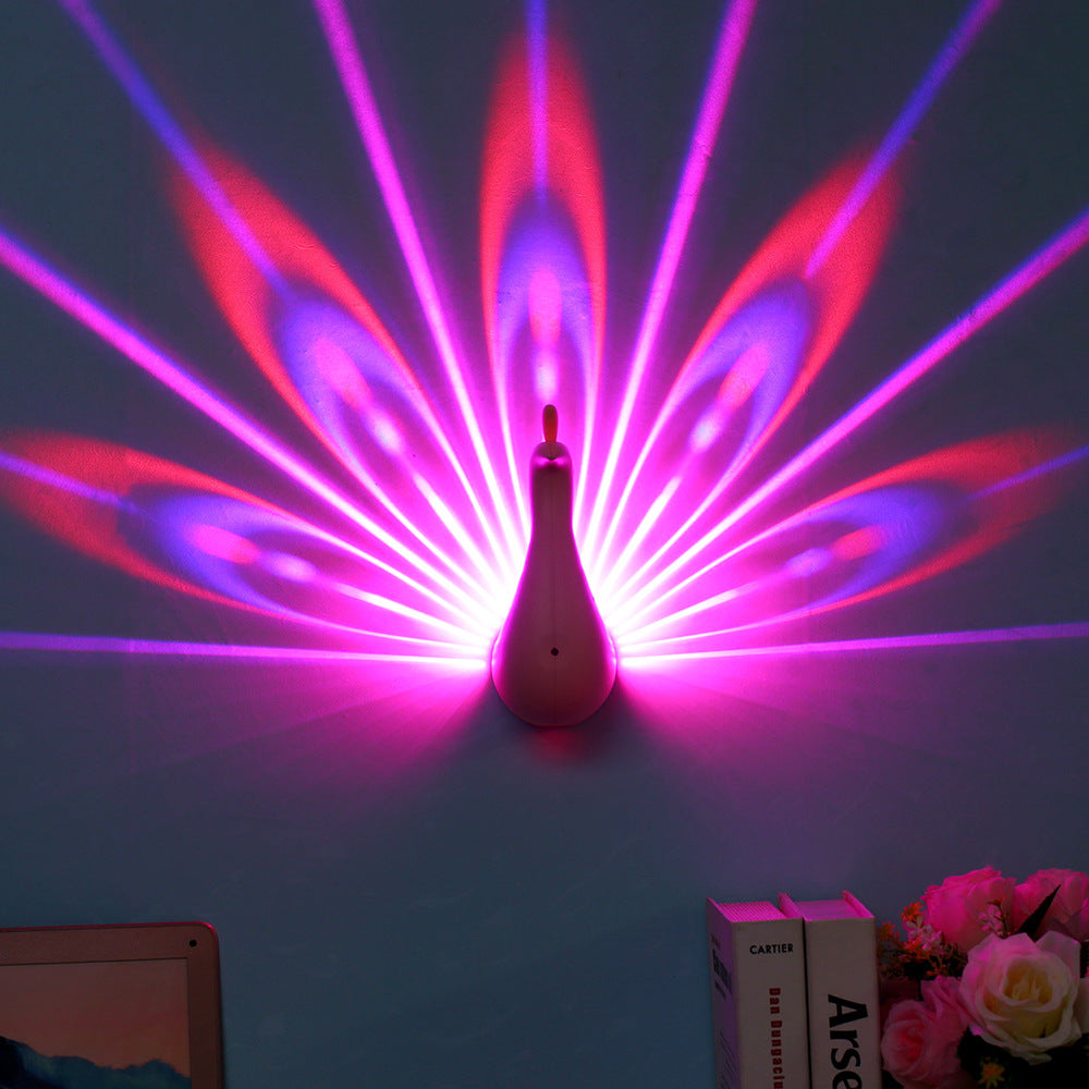 Colorful Peacock Projection LED Night Light with Remote