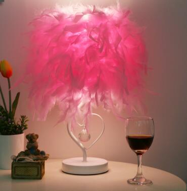LED Feather Heart Crystal Table Lamp