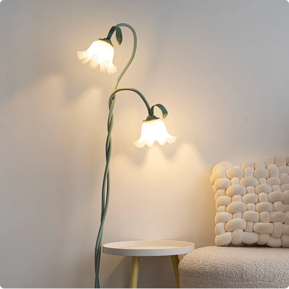 Cream Floral Floor Lamp
