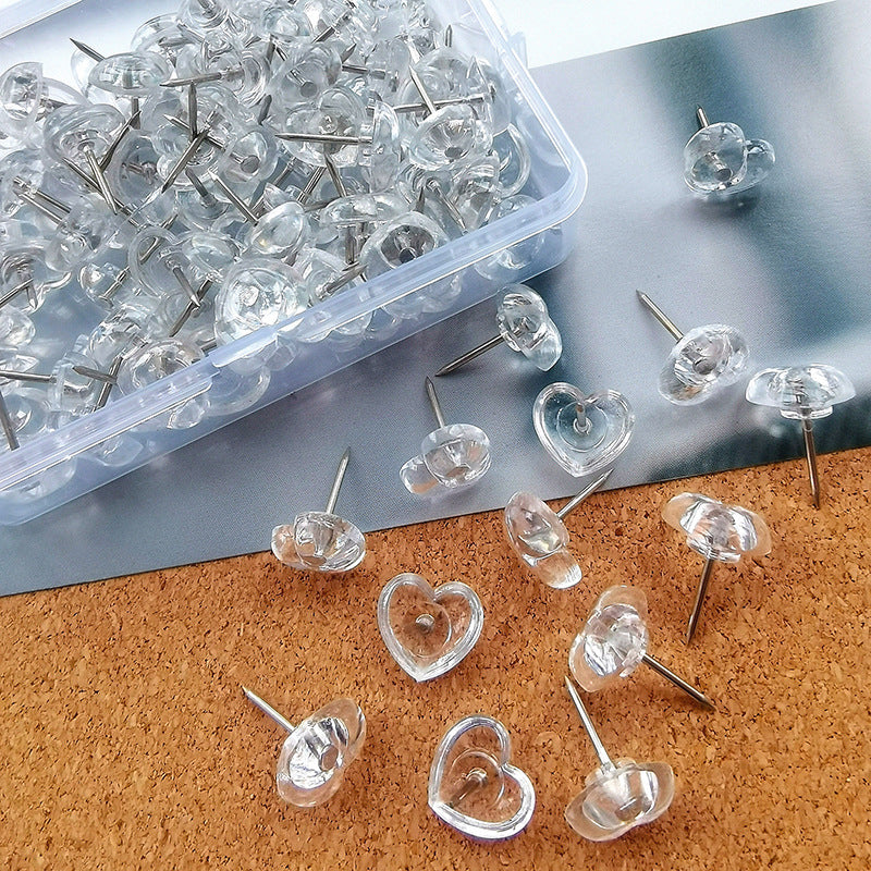 Transparent Heart Push Pins for Artwork and Walls