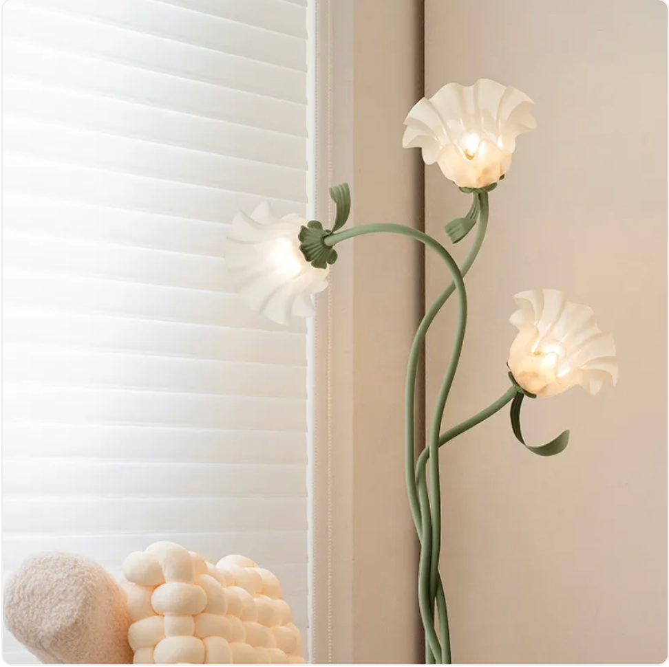 Cream Floral Floor Lamp