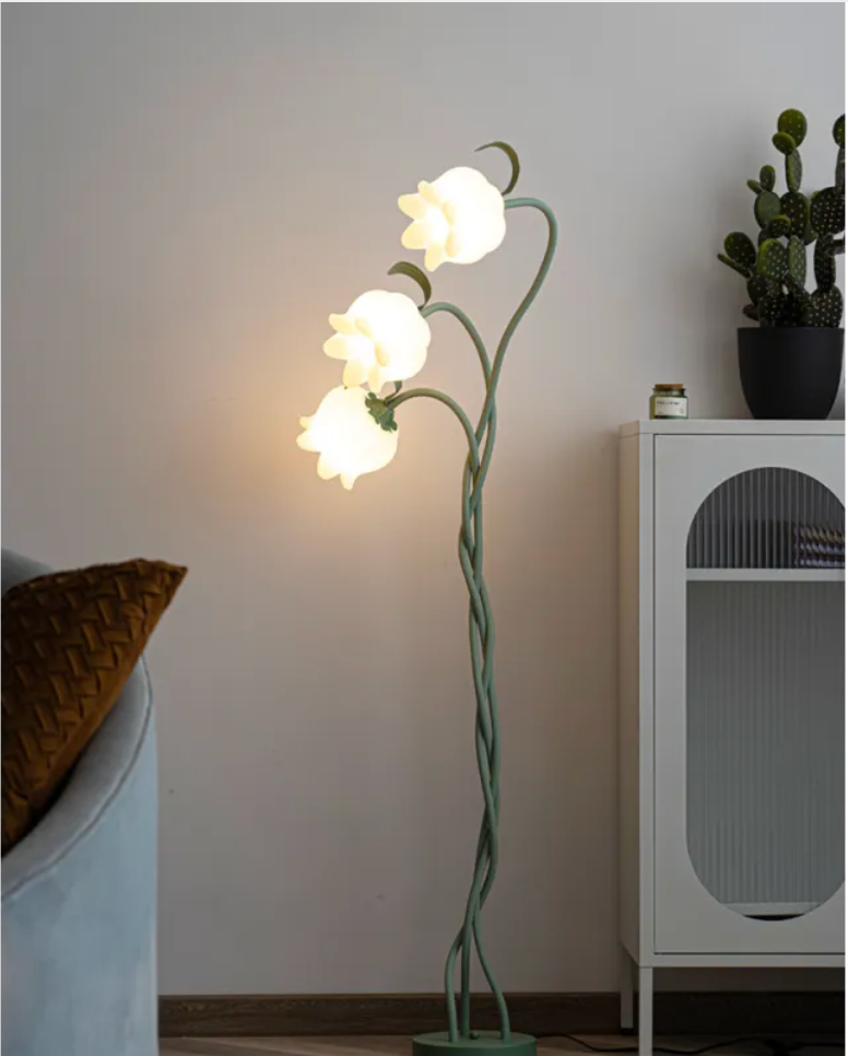 Cream Floral Floor Lamp